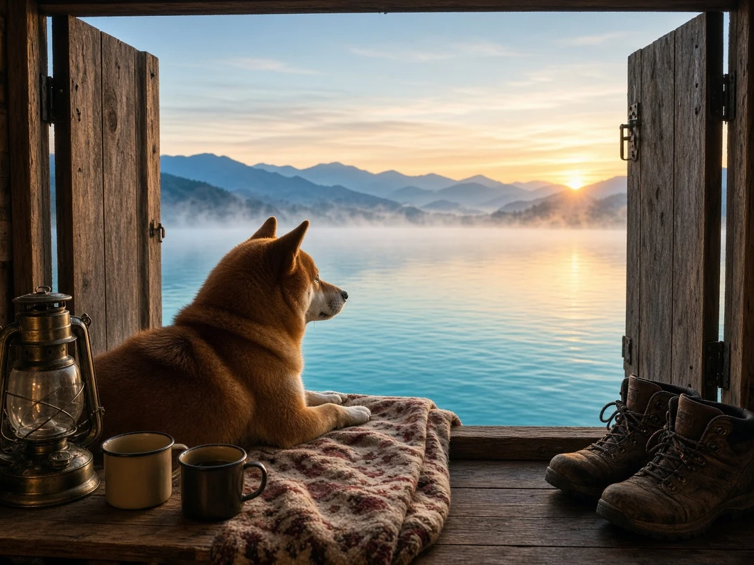 Campervan Dawn Overlook Beside Misty Highland Lake