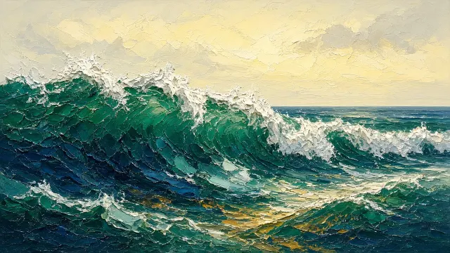 Thick Impasto Emerald Swell with Sculpted Palette Knife Froth
