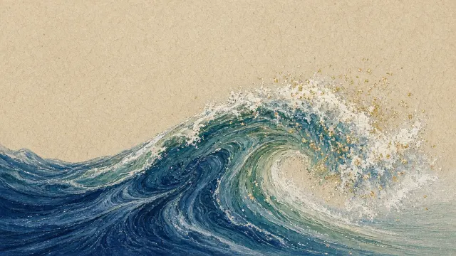 Gilded Nihonga Ocean Roller with Mineral Pigments on Washi