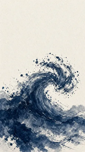 Towering Sumi-e Breaker with Expressive Dry Brush Calligraphy