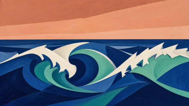 Modernist Color-Blocked Swell with Sculptural Gouache Forms