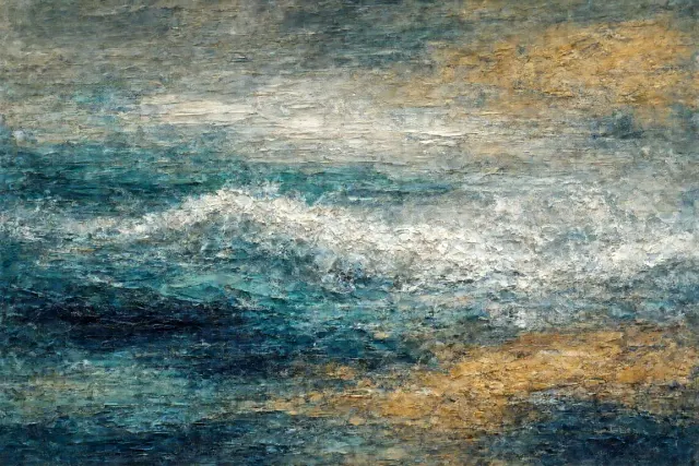 Cold Wax and Scraped Oil Seascape with Submerged Strata