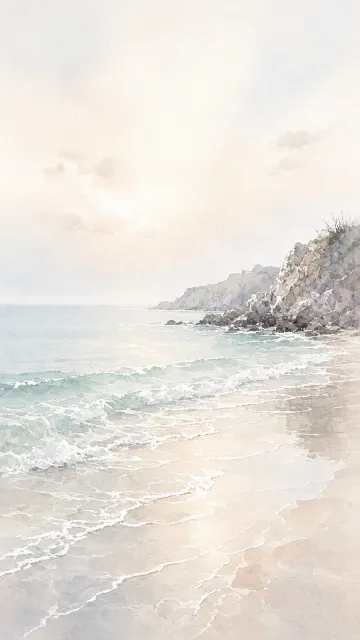 Minimalist Shoreline Wash with Expansive Airy Sky for Mobile