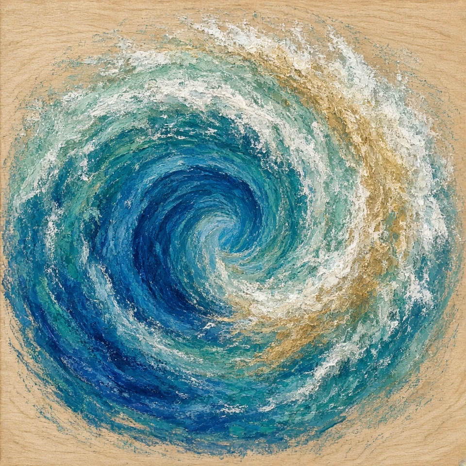 Casein and Pastel Coastal Barrel on Cradled Birch Panel