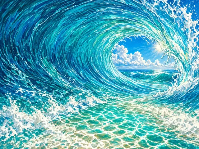 Vertical Close-Up Gouache Tunnel of an Electric Teal Barrel