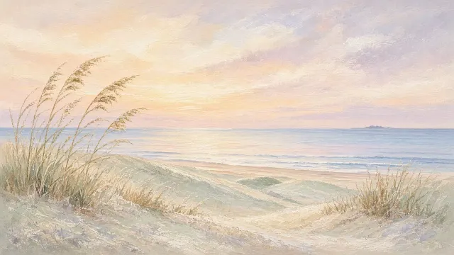 Morning Solitude Over Dunes in Soft Gouache and Chalk Wash