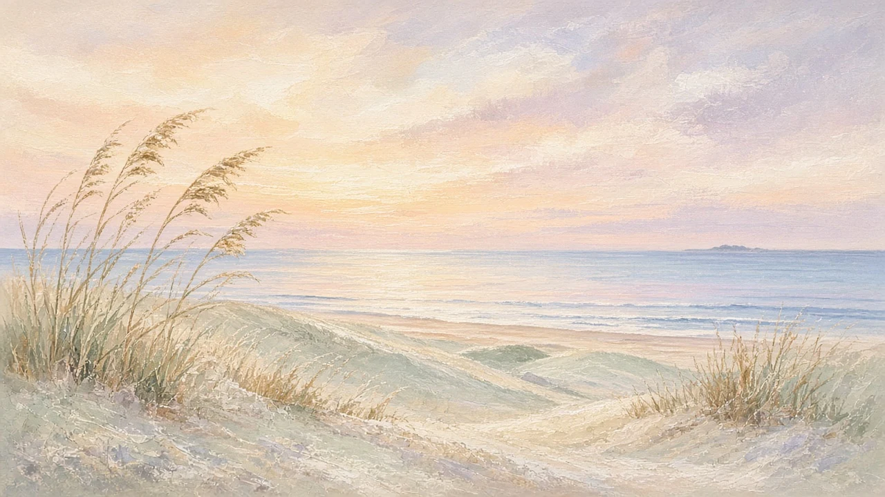 Morning Solitude Over Dunes in Soft Gouache and Chalk Wash