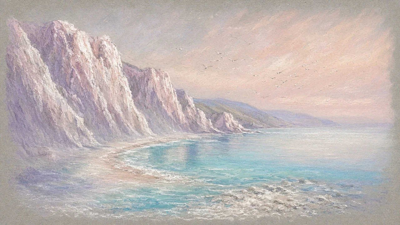 Chalk Pastel Study of Coastal Chalk Cliffs and Pale Surf