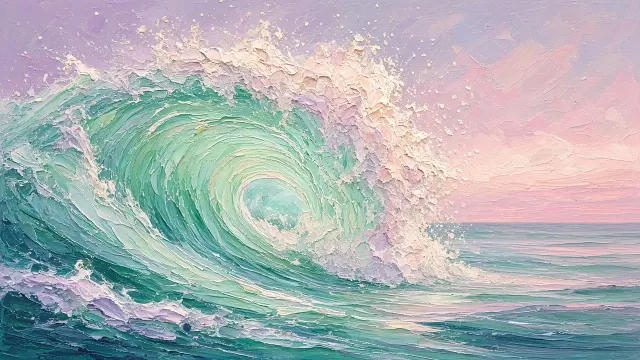 Rolling Barrel Wave in Expressive Pastel Palette Knife Oils