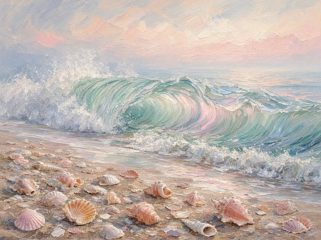Pastel Wave Curl and Shell Mosaic for Vertical Social Story