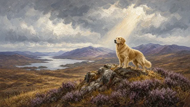 Scottish Highlands Heritage Oil Painting with Gilded Heathland