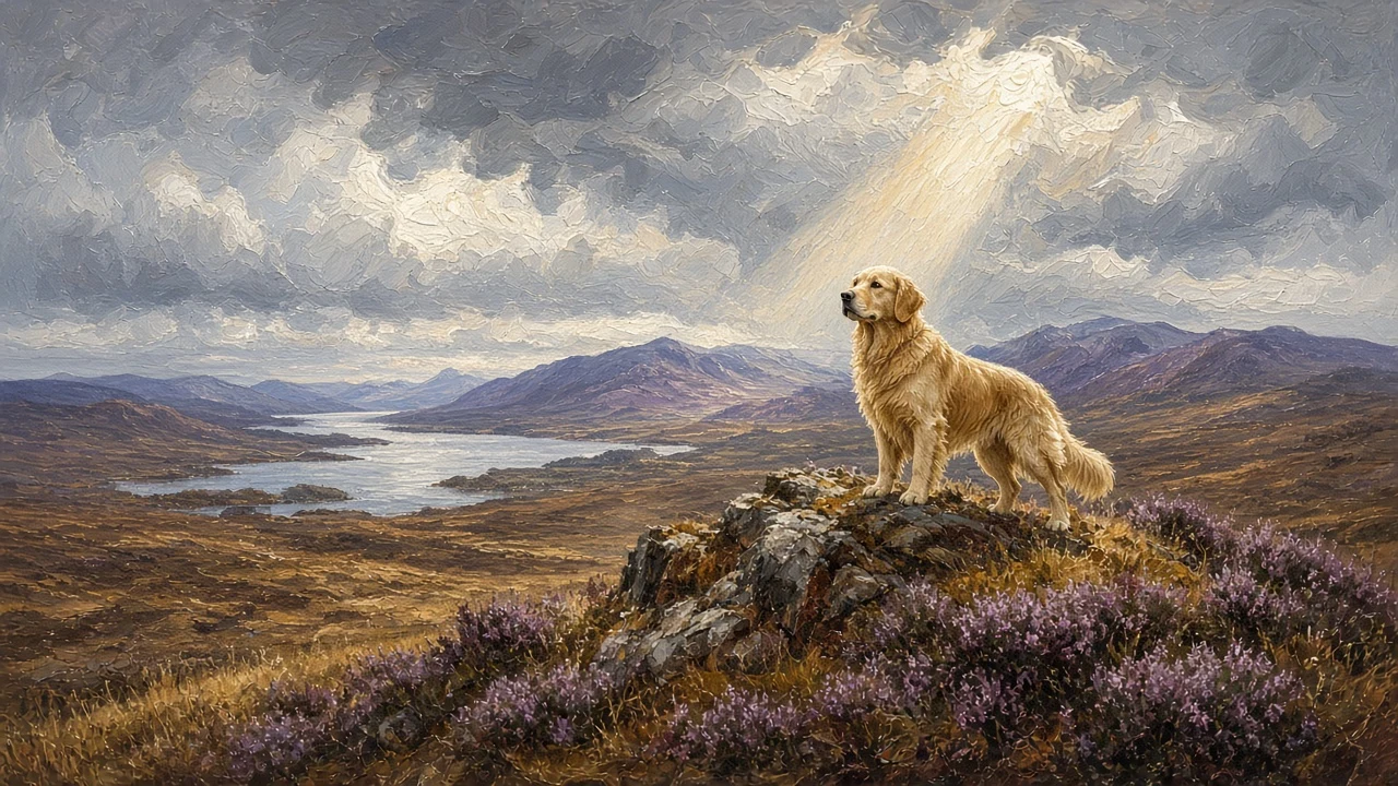 Scottish Highlands Heritage Oil Painting with Gilded Heathland