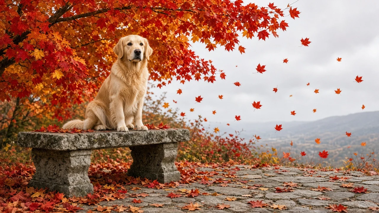 Autumn Splendor Editorial Portrait among Swirling Maple Foliage