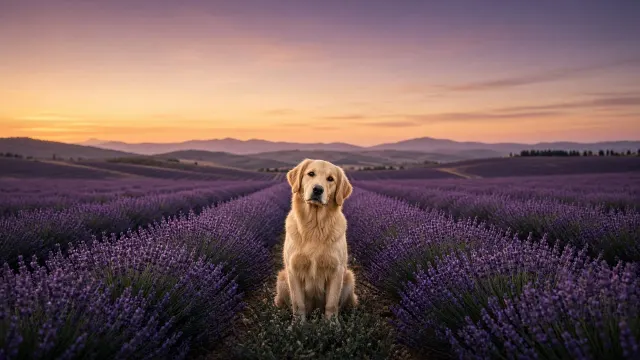 Purple Lavender Field Solitude under Twilight Horizon