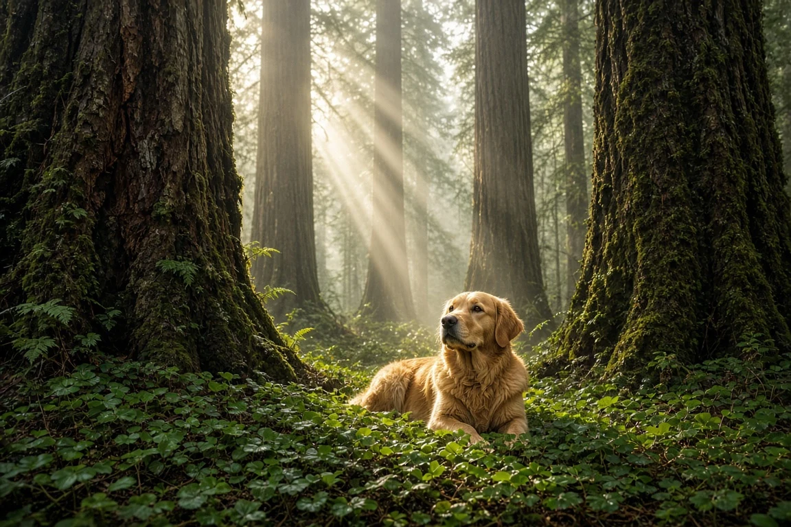 Redwood Canopy Cathedral with Upward Canine Gaze