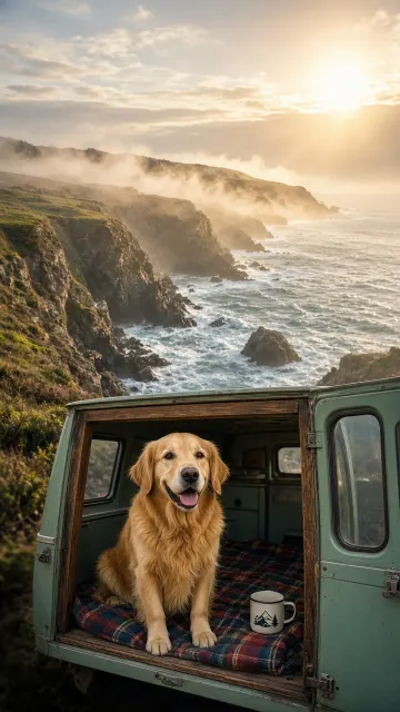 Vintage Campervan Tailgate Stop along Coastal Route 101