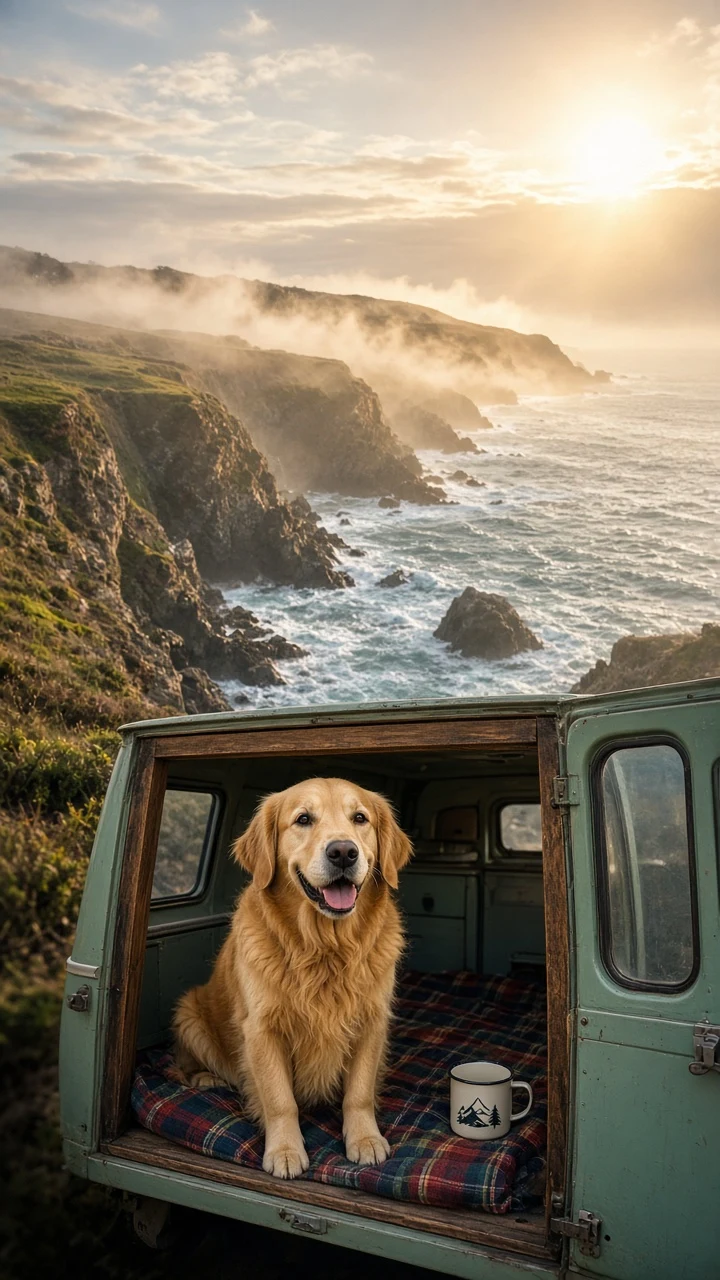 Vintage Campervan Tailgate Stop along Coastal Route 101