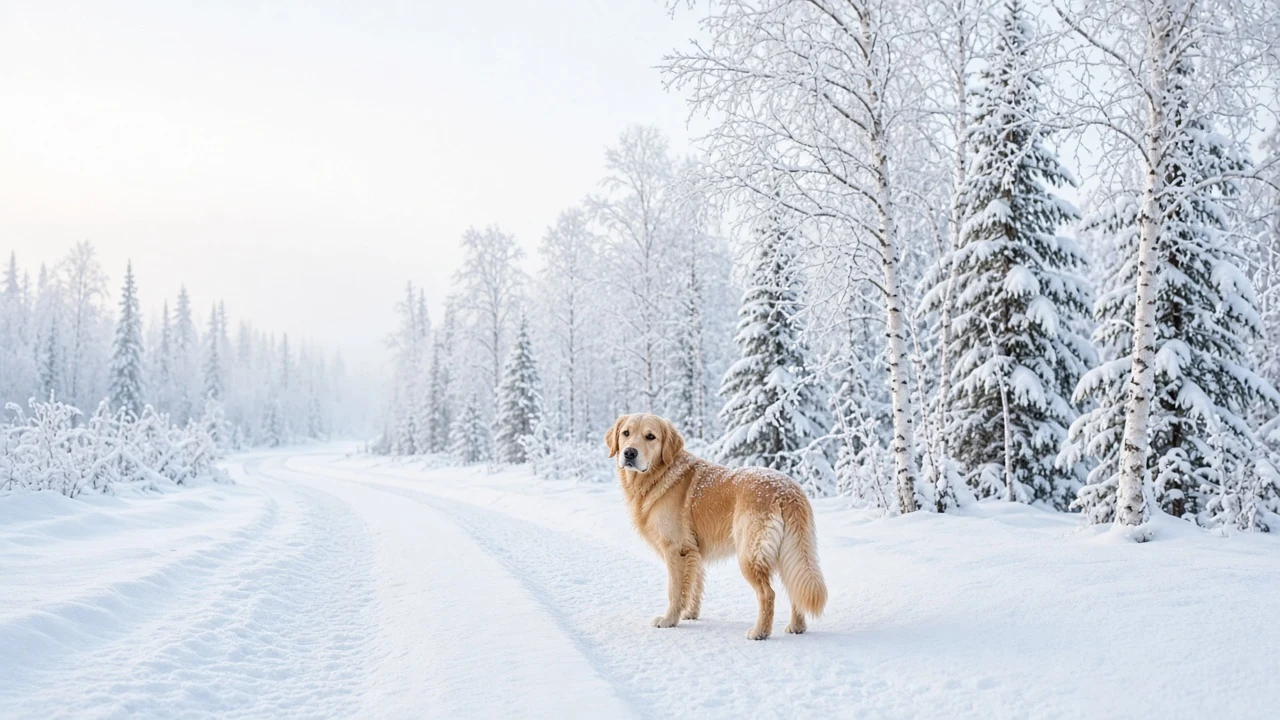 Snowy Taiga Trail Lookback under Frosty Pale Skies