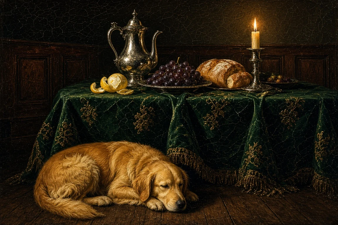 Baroque Dutch Golden Age Still Life with Sleeping Retriever