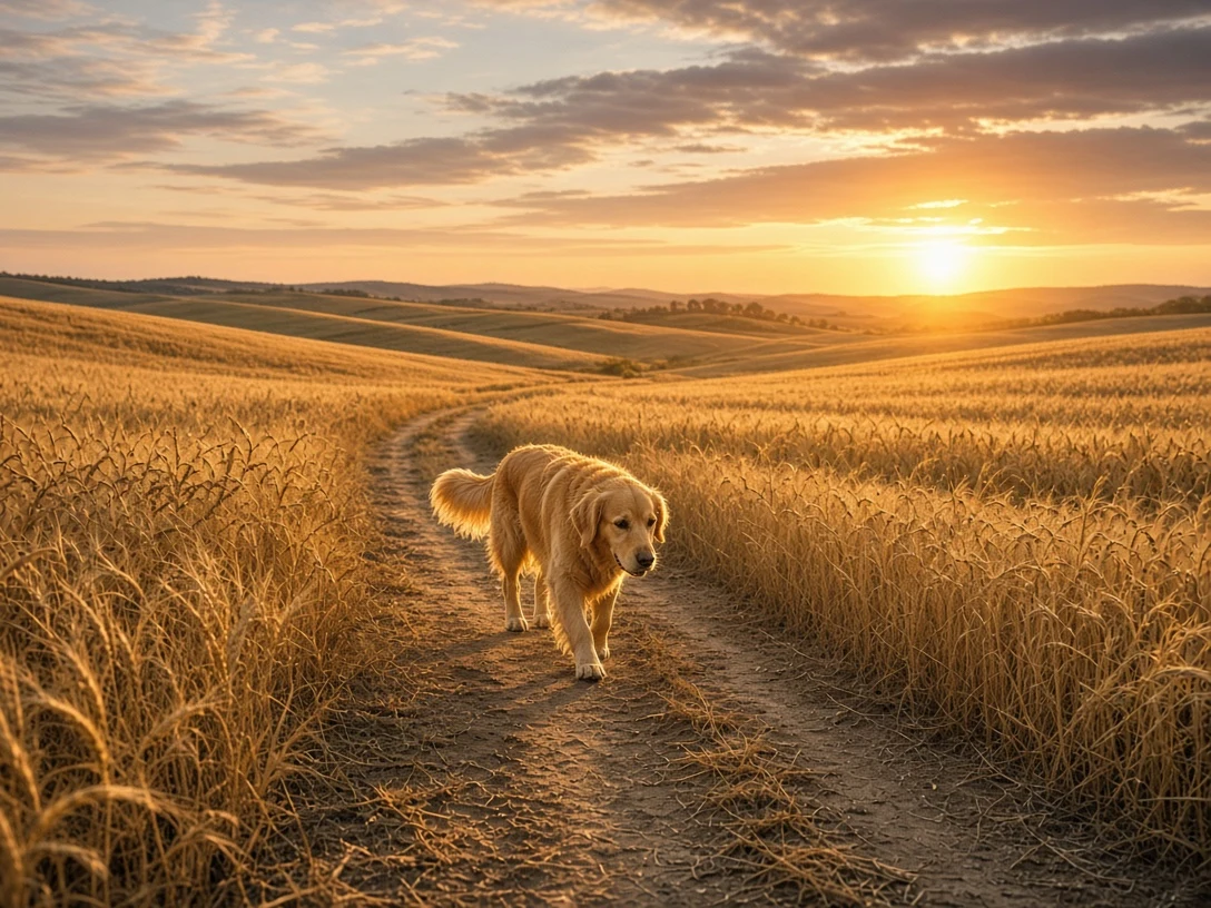 Golden Hour Stroll Through Billowing Amber Wheat Fields