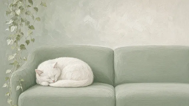 Sage Wash Loveseat with Tucked Cat and Creeping Fig Vine