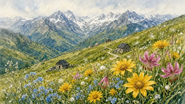 Botanical Pyrenean Meadow Watercolor on Cold-Pressed Paper