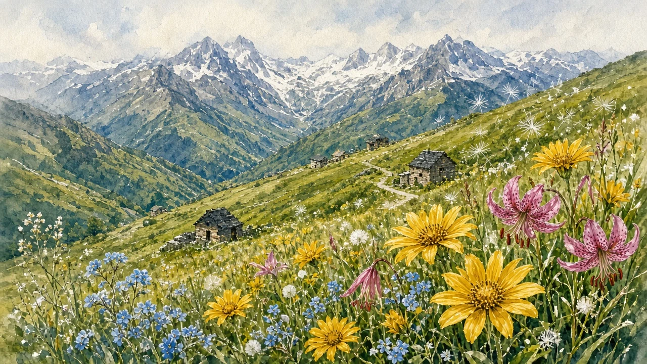 Botanical Pyrenean Meadow Watercolor on Cold-Pressed Paper