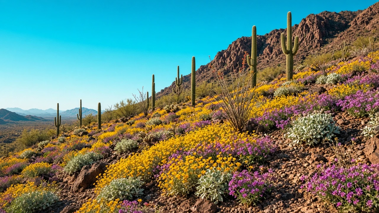 Sonoran Desert Bajada Slope Covered in Mexican Gold Poppies