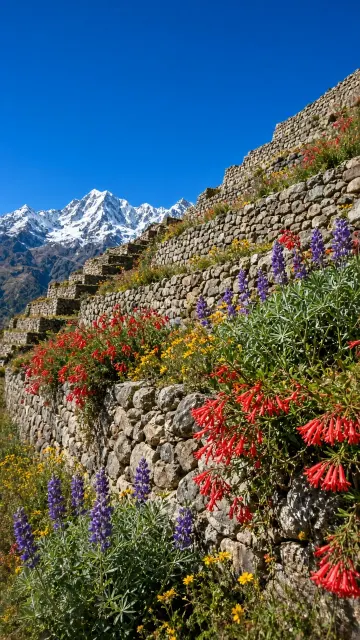 Andean Agricultural Terrace Slope with Native Highland Flora
