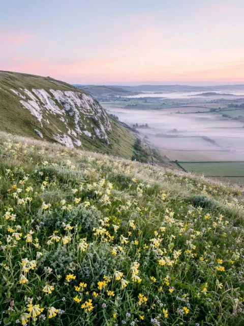 English South Downs Chalk Escarpment at Early Dawn