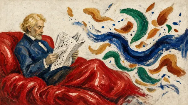Lyrical Abstraction of Morning Paper on Crimson Bolster
