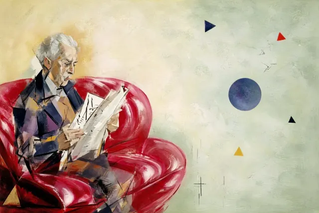 Editorial Cover Study in Carmine and Citron Resonances