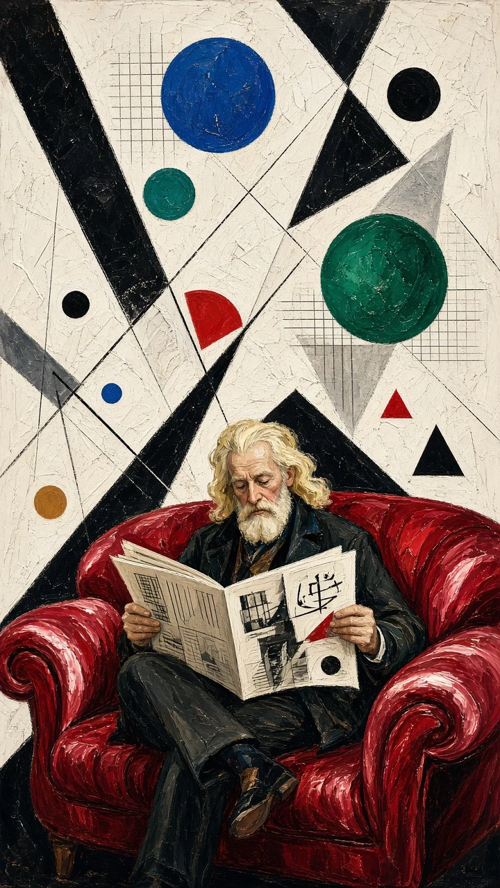 Panoramic Constructivist Narrative on Crimson Textile