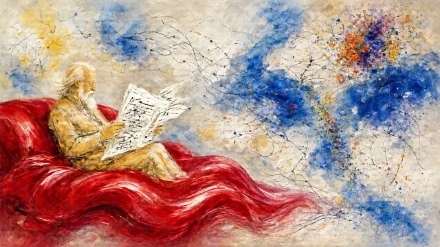 Lyrical Mobile Canvas of Abstract Gazettes and Scarlet Silk