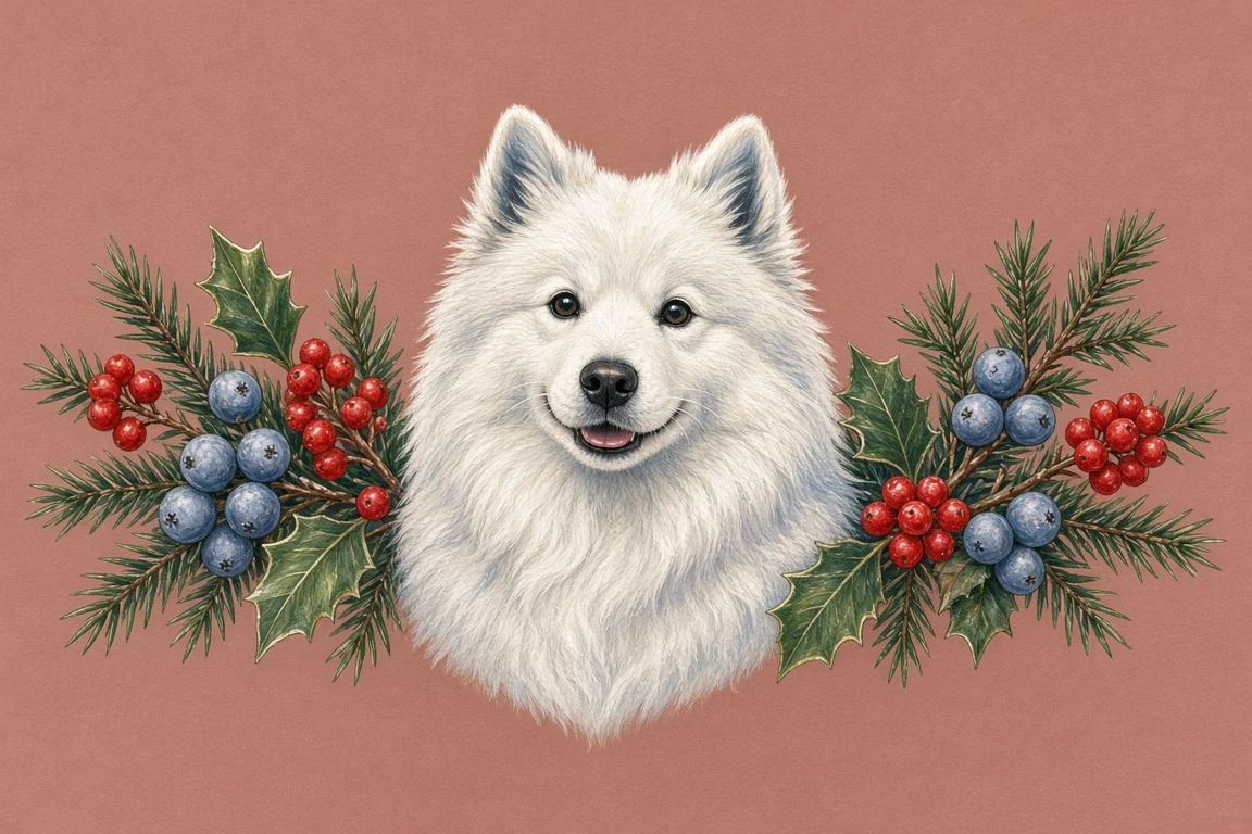 Gouache Botanical Illustration with Winter Holly and Juniper