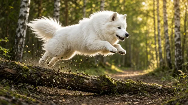 High-Flying Agility Leap Over Mossy Forest Hurdle