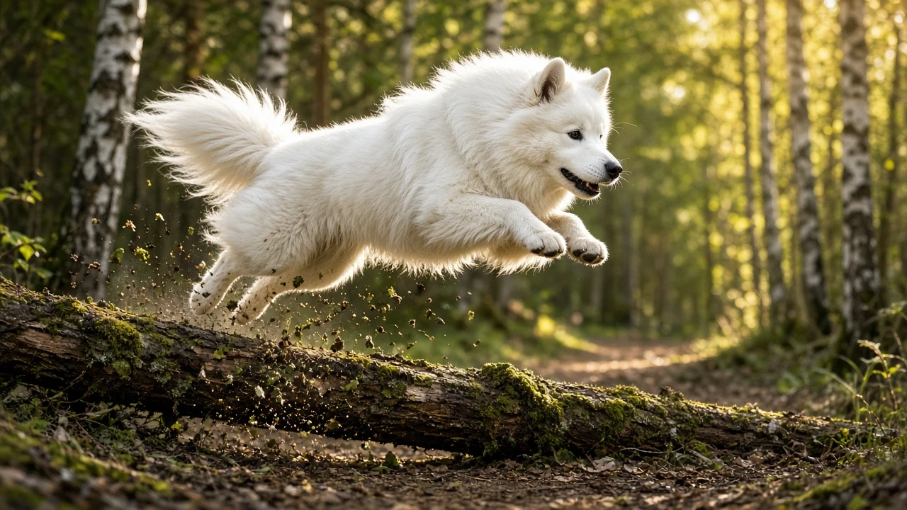 High-Flying Agility Leap Over Mossy Forest Hurdle