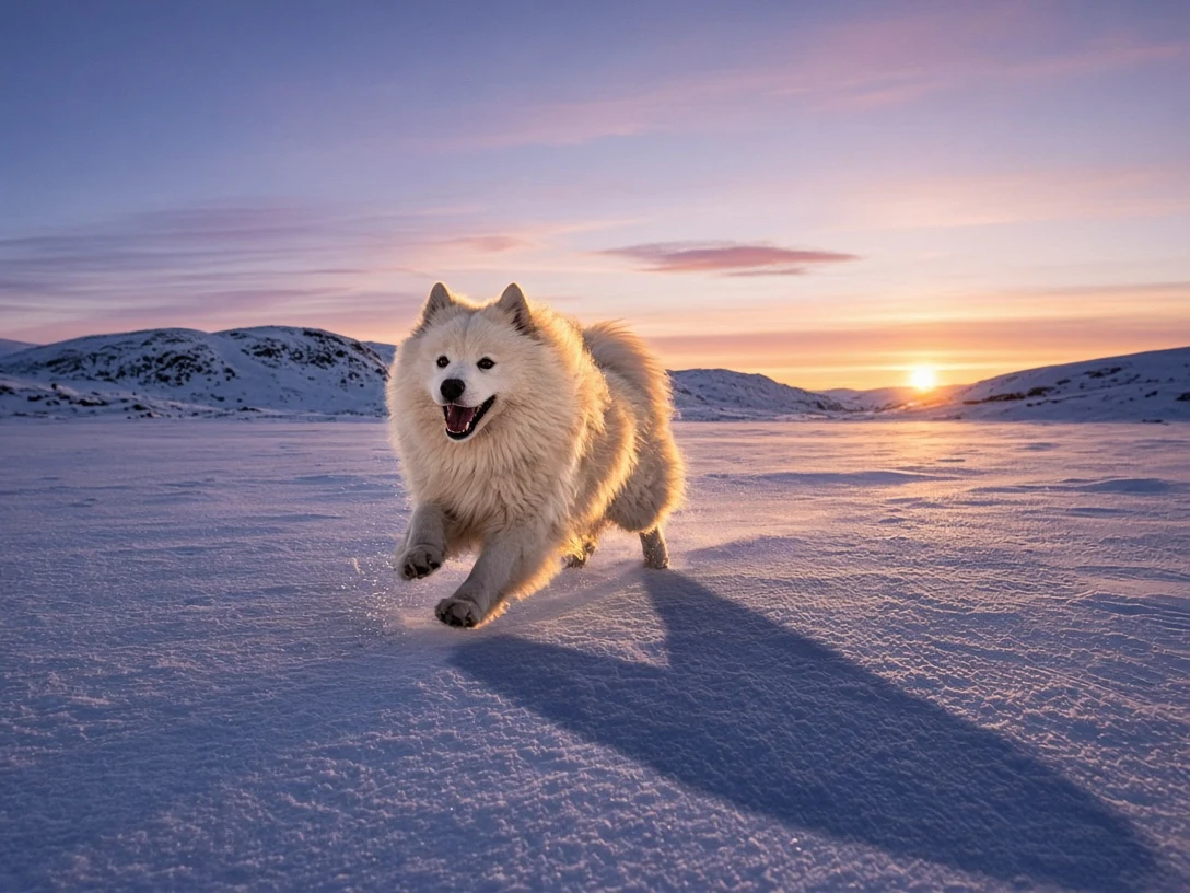 Golden Hour Tundra Gallop with Elongated Winter Shadows