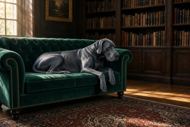 Steel Blue Great Dane Lounging in Heritage Library