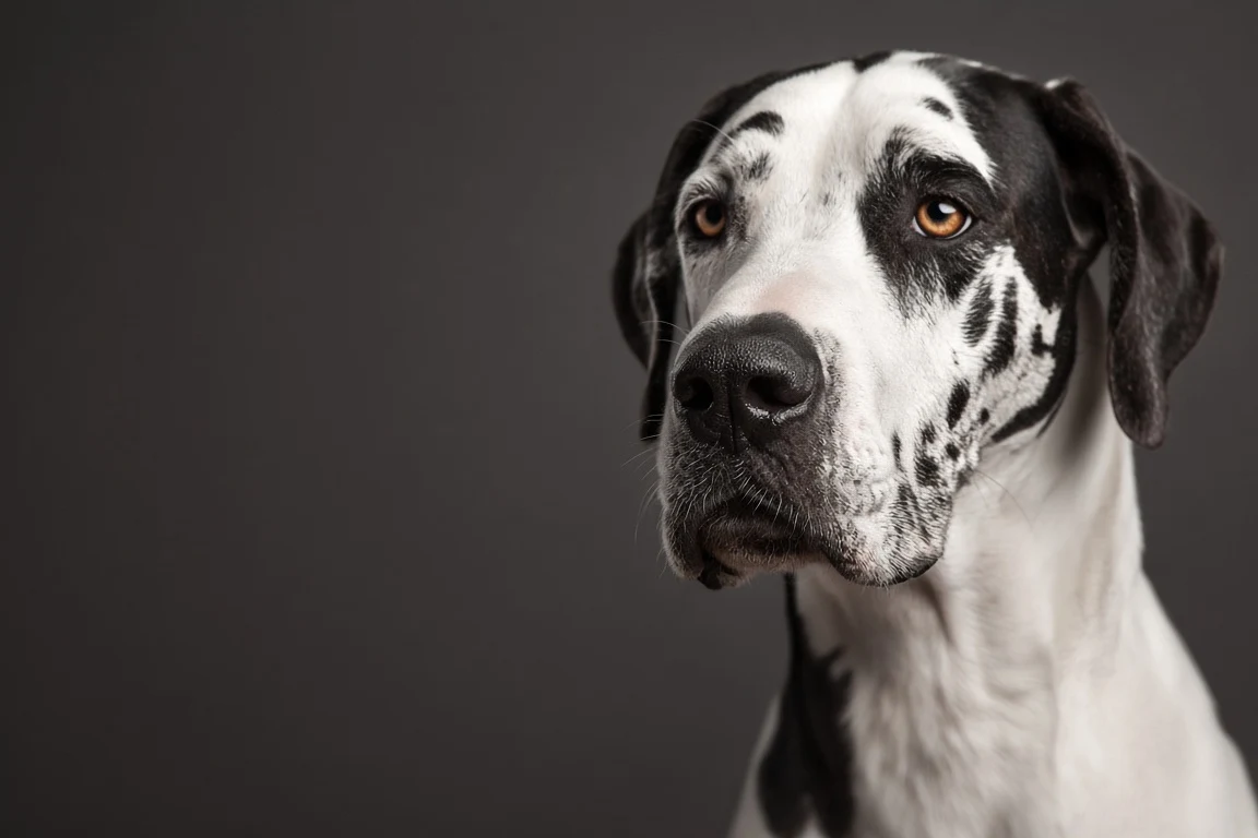 Intimate Macro Portrait of Harlequin Dane Head and Muzzle