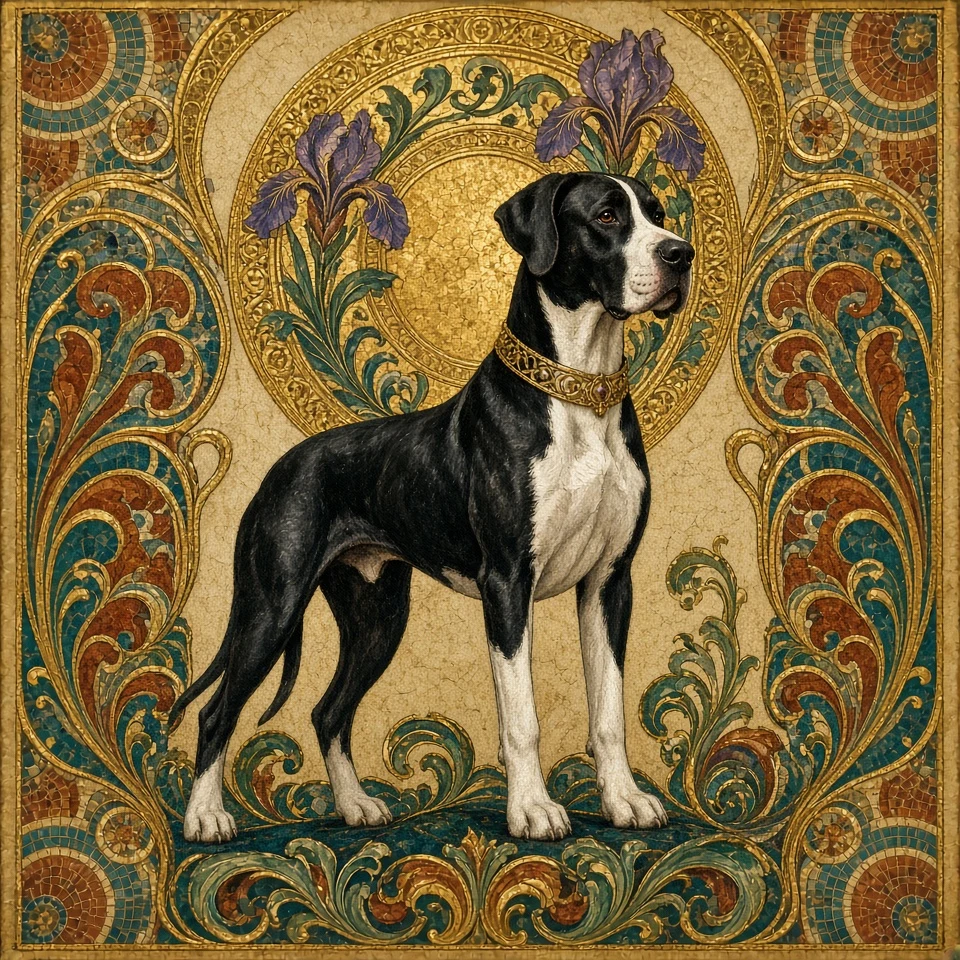Art Nouveau Tempera and Gilded Leaf Portrait of Mantle Dane