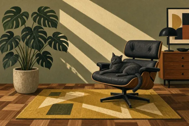Mid-Century Modern Lounge Cat in Flat Gouache