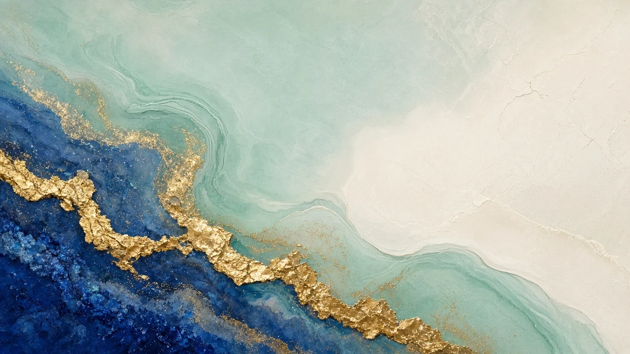 Flowing Gold Leaf and Indigo Mineral Pigment Resin Art