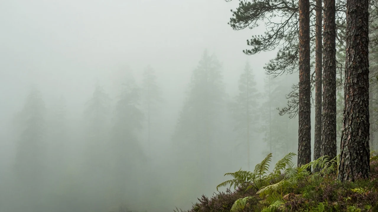 Scandinavian Pine Forest Mist in Monochrome Emerald