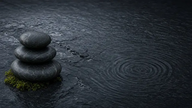 Smooth River Pebbles Arranged on Wet Dark Slate