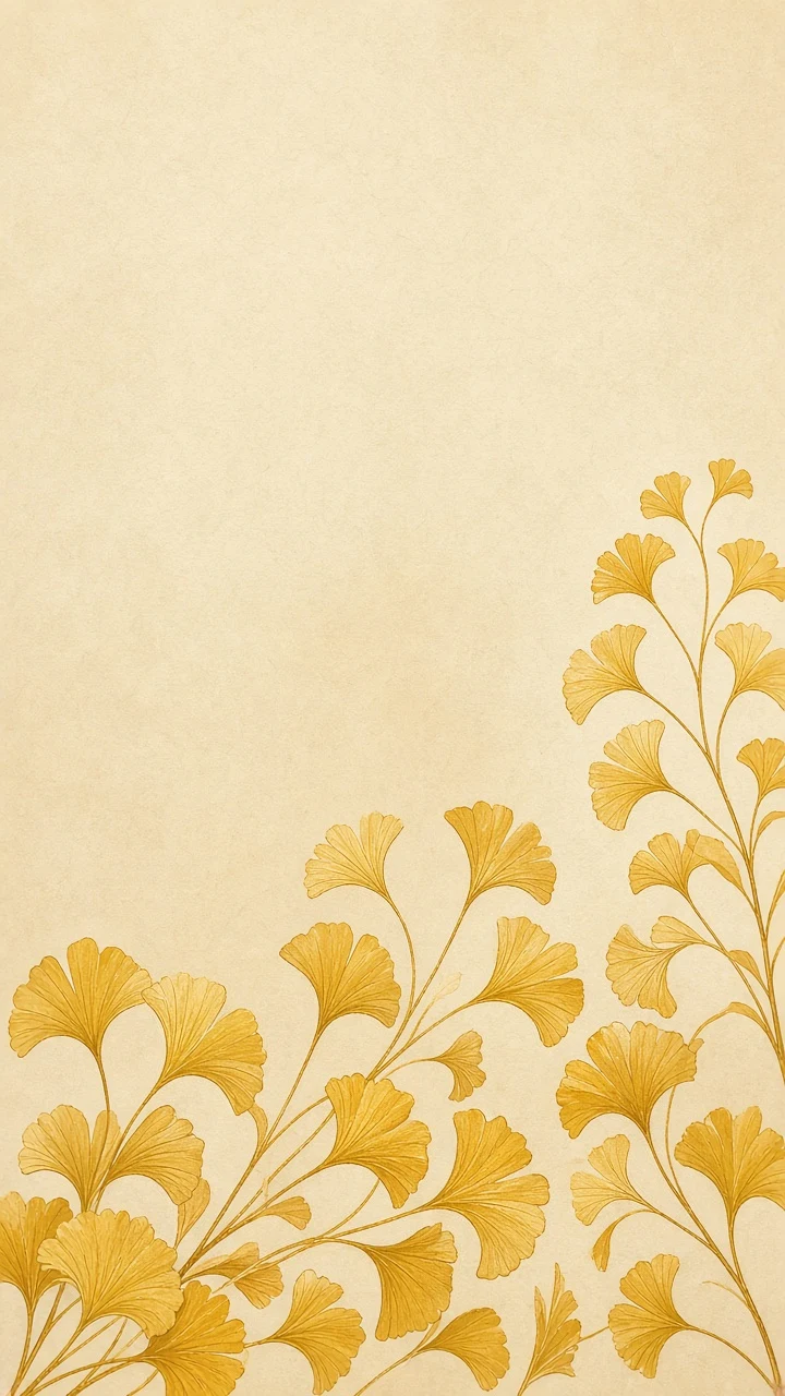 Contemporary Gouache Ginkgo Silhouette Pattern on Warm Parchment