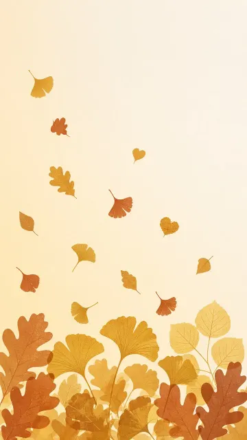Risograph Style Falling Golden Autumn Leaves Against Warm Butterscotch Sky