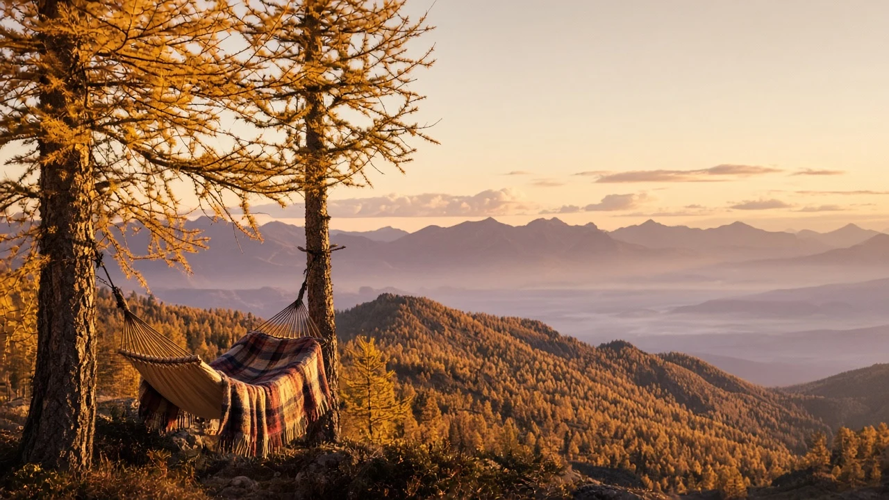 Alpine Meadow Hammock Overlooking Glowing Golden Larch Canopy