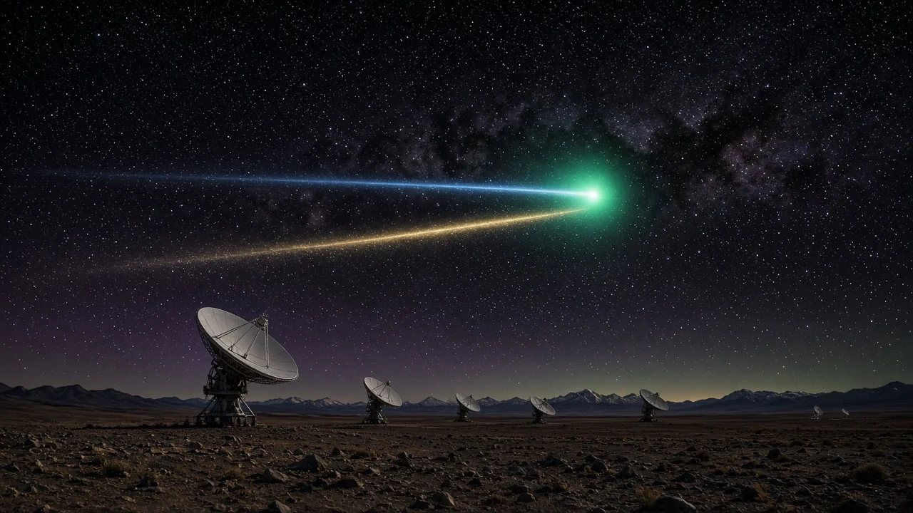 Atacama Radio Observatory Horizon Beneath Dual-Tailed Comet