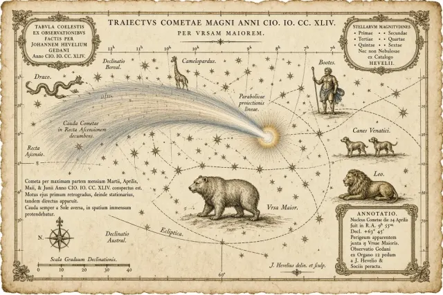 Historical Copperplate Celestial Charting of a Great Comet